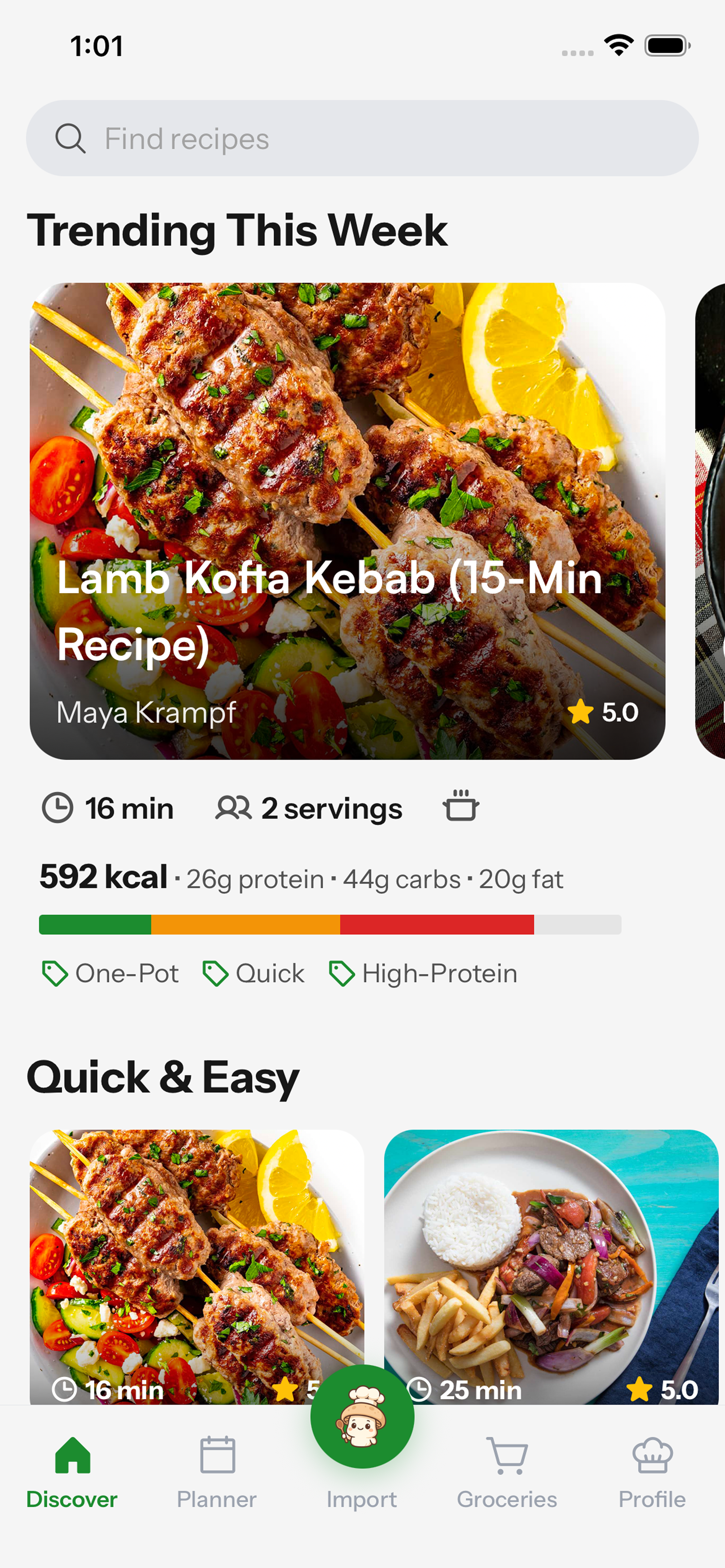 Discover feature - personalized recipe feed