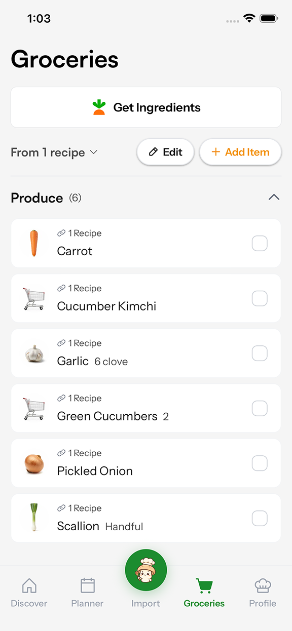 Grocery list with Instacart integration